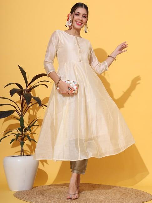 deckedup cream relaxed fit anarkali kurta