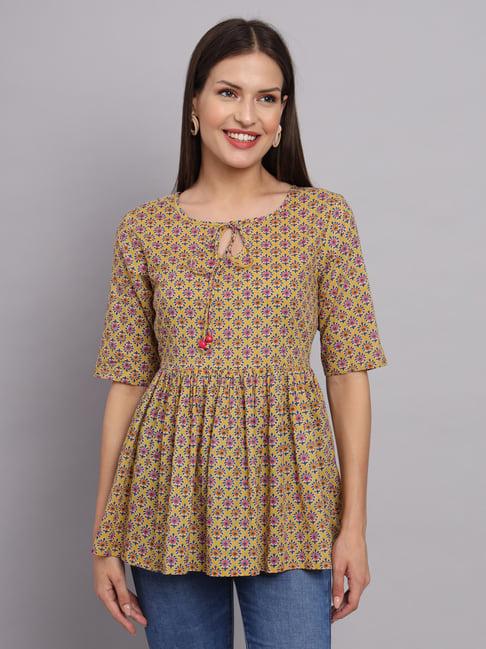 deckedup yellow printed tunic