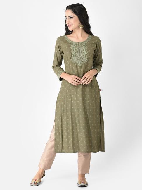 span green embroidered a line kurta