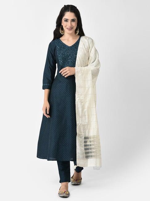 span blue printed a line kurta