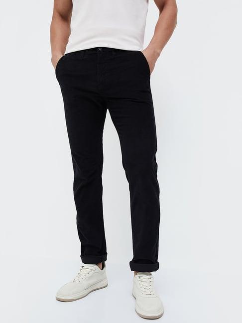 code by lifestyle black slim fit flat front trousers