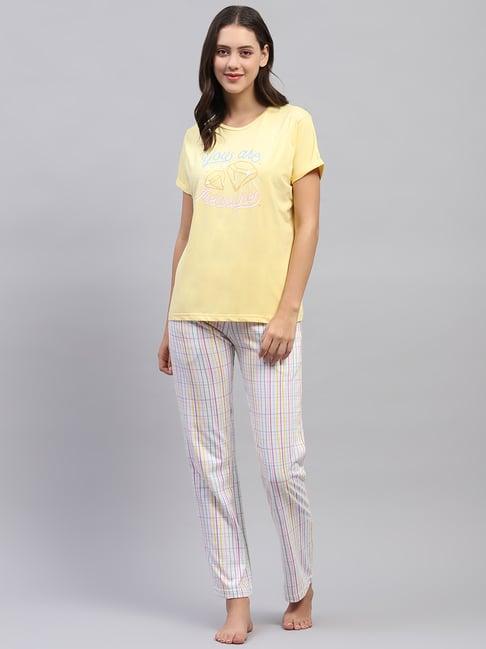 monte carlo yellow & white cotton graphic print t-shirt with pyjamas