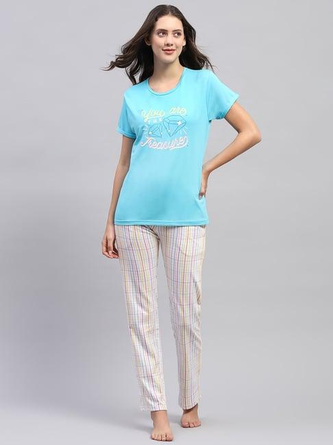 monte carlo turquoise & white cotton graphic print t-shirt with pyjamas