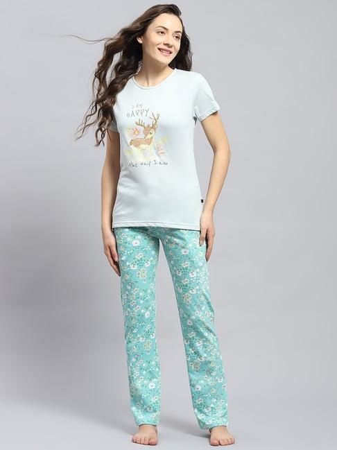 monte carlo mint green cotton graphic print t-shirt with pyjamas