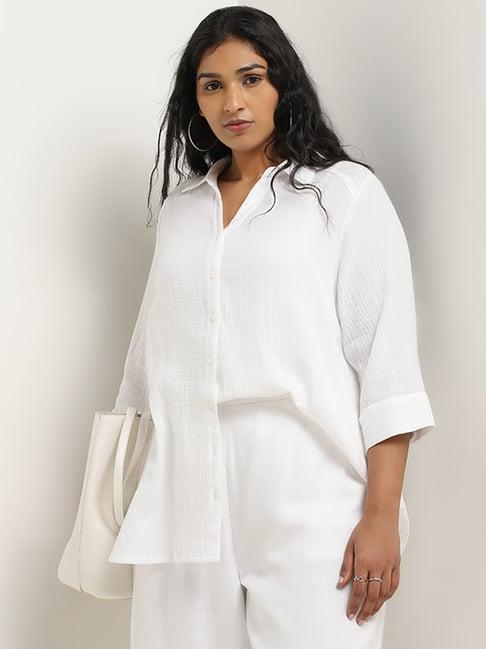 gia by westside white crinkle textured cotton shirt