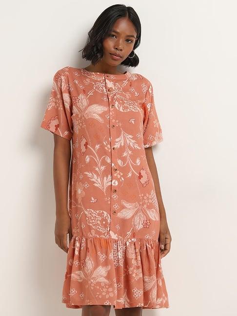 bombay paisley by westside light rust floral printed straight dress