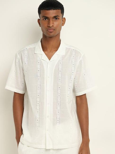 eta by westside white schiffli design relaxed-fit cotton shirt