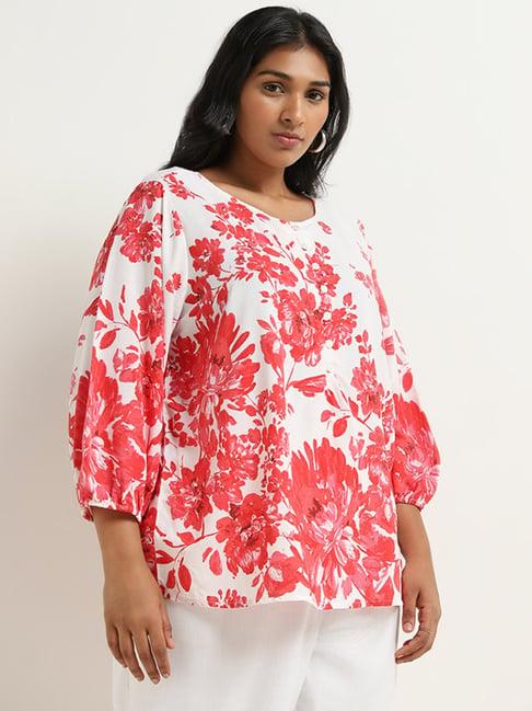 gia by westside red floral printed cotton blouse