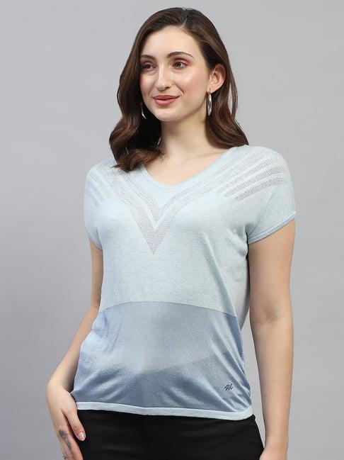 monte carlo sky blue cotton self design top