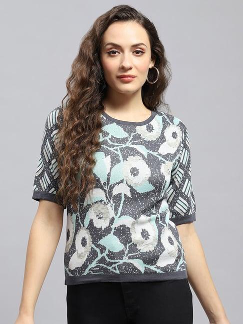 monte carlo grey cotton floral print top