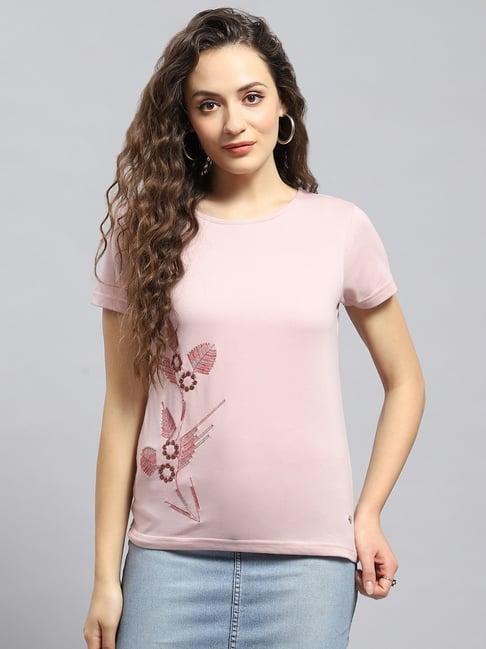 monte carlo pink cotton embellished t-shirt