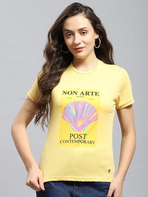 monte carlo yellow cotton graphic print t-shirt