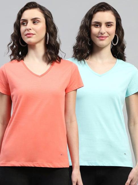 monte carlo coral & aqua cotton regular fit t-shirt ( pack of 2 )