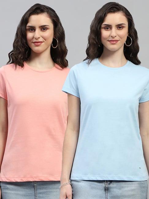 monte carlo peach & sky blue cotton regular fit t-shirt ( pack of 2 )