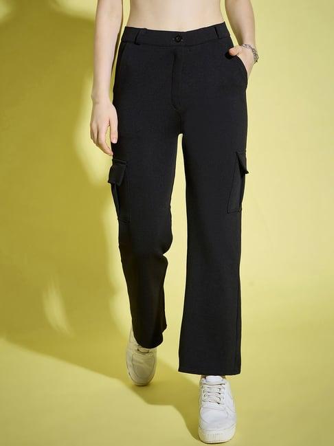 buynewtrend black straight fit high rise pants