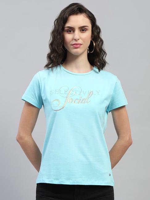 monte carlo blue cotton embellished t-shirt