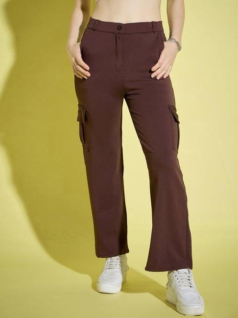 buynewtrend brown straight fit high rise pants