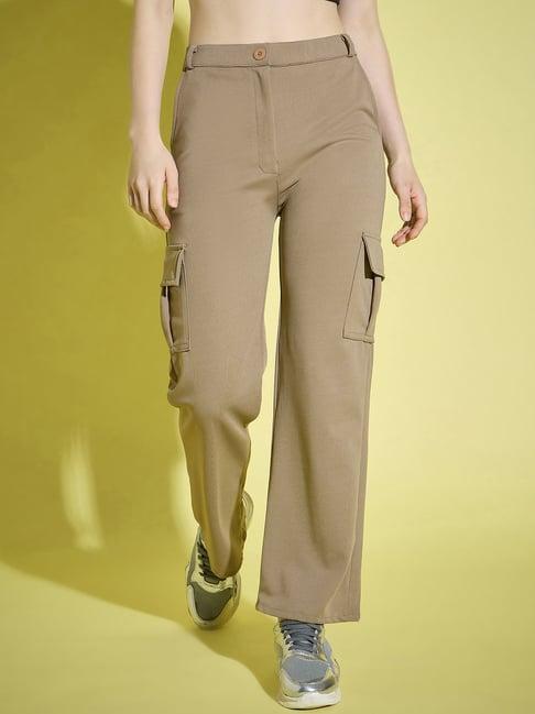 buynewtrend beige straight fit high rise pants