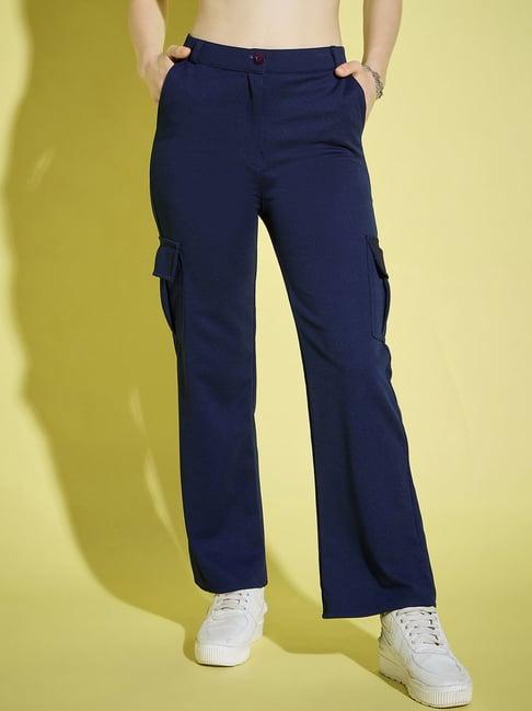 buynewtrend navy straight fit high rise pants