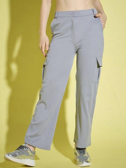 buynewtrend grey straight fit high rise pants