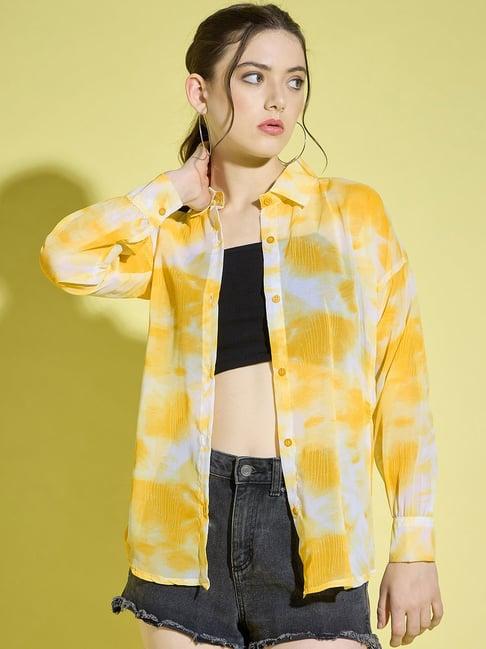 buynewtrend yellow printed shirt