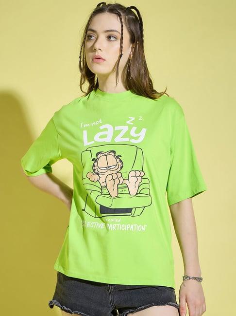 buynewtrend neon green printed t-shirt