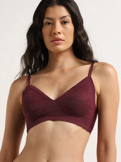 wunderlove by westside burgundy lace design invisible padded bra