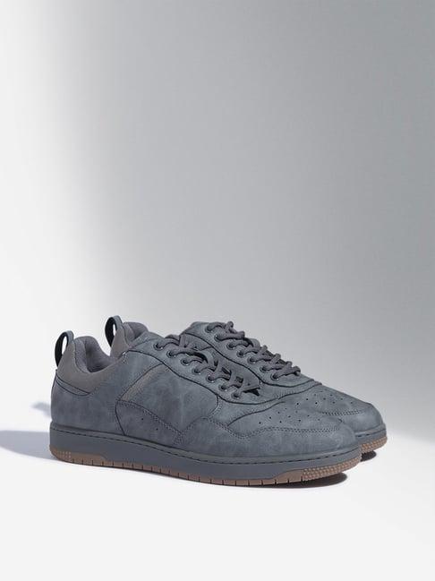 soleplay by westside grey perforated lace-up sneakers