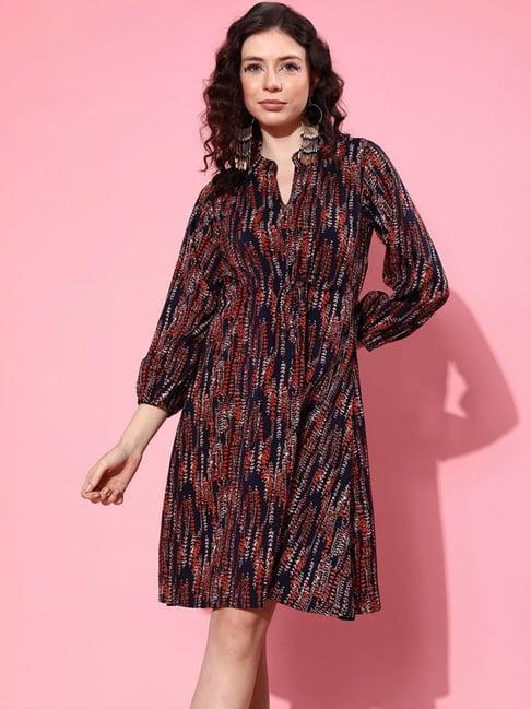 varanga navy printed a-line dress