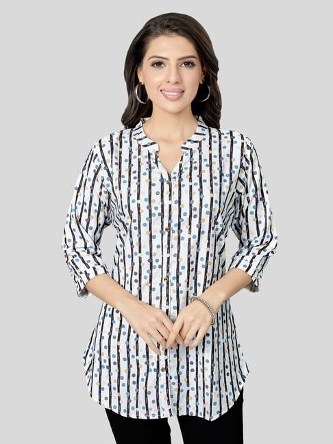 saree swarg white printed a-line short kurti