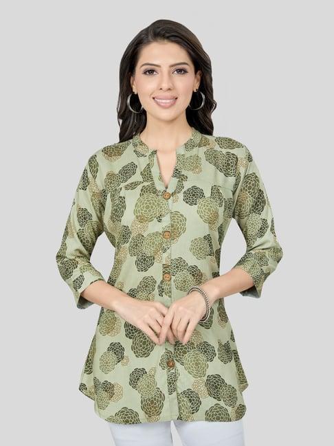 saree swarg light olive printed a-line short kurti