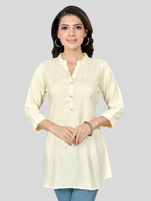 saree swarg cream a-line short kurti