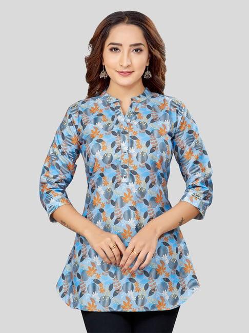 saree swarg light blue printed a-line short kurti