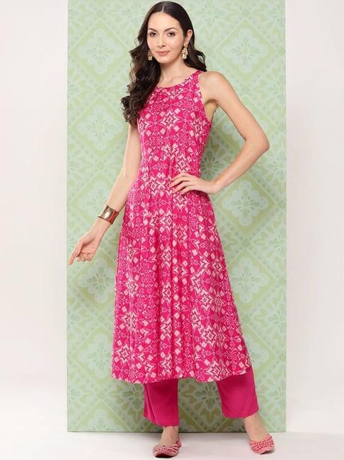 varanga pink printed kurta pant set