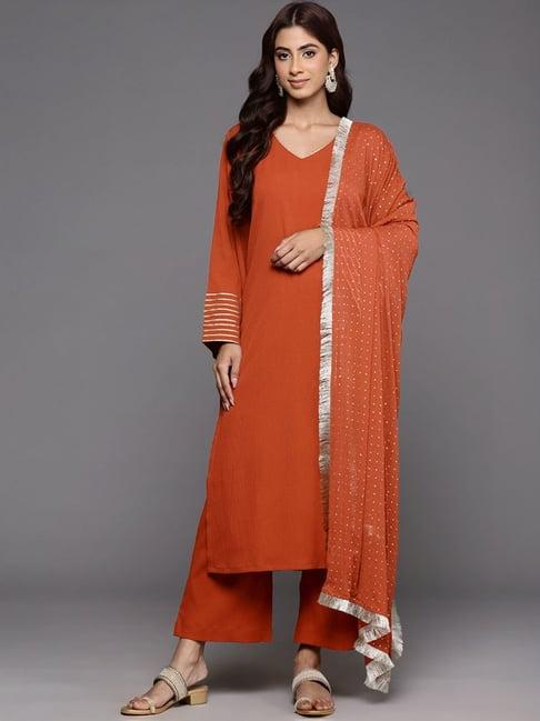 varanga rust regular fit kurta palazzo set with dupatta