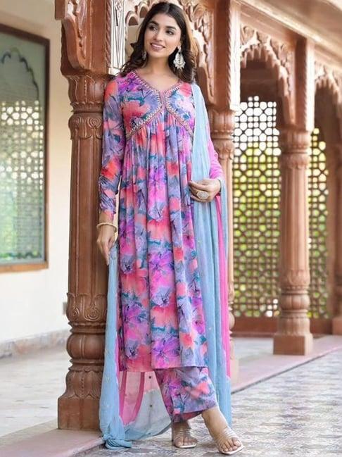 varanga multicolored printed kurta palazzo set with dupatta