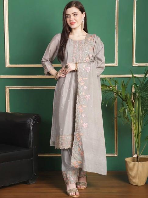 stylee lifestyle grey embroidered unstitched dress material