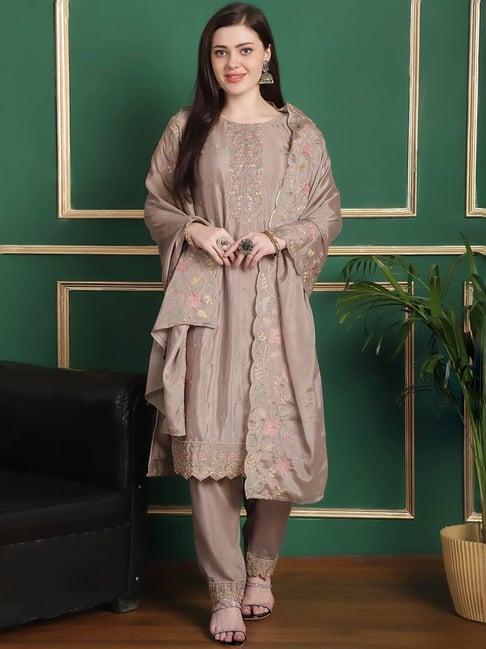 stylee lifestyle beige embroidered unstitched dress material