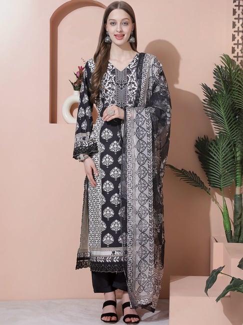 stylee lifestyle black cotton printed unstitched dress material