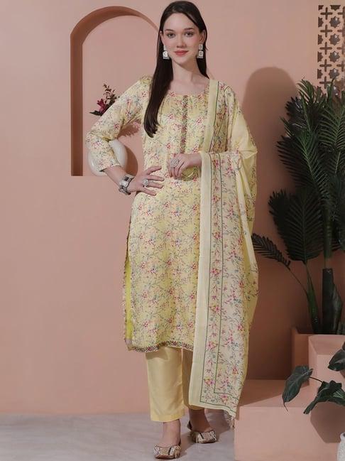 stylee lifestyle yellow printed unstitched dress material