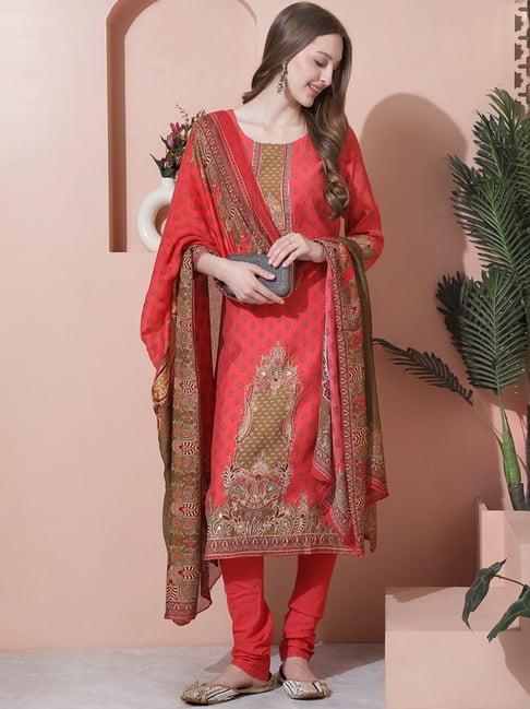 stylee lifestyle coral embroidered unstitched dress material