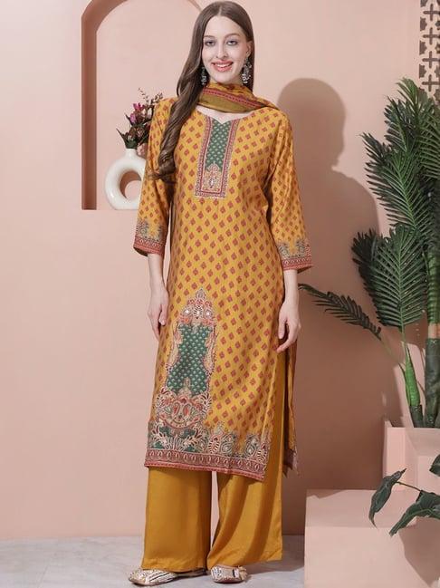 stylee lifestyle mustard embroidered unstitched dress material