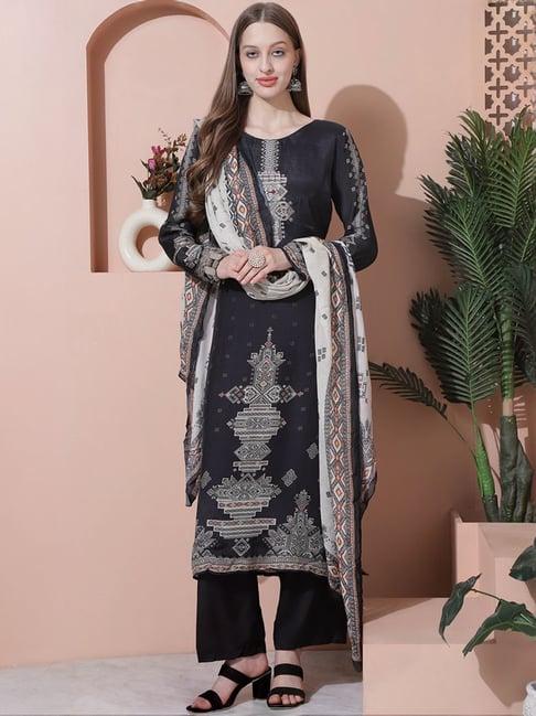 stylee lifestyle black embroidered unstitched dress material