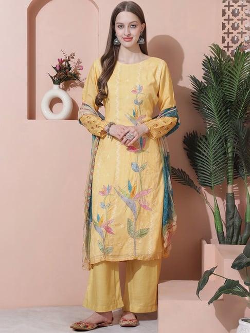 stylee lifestyle yellow printed unstitched dress material