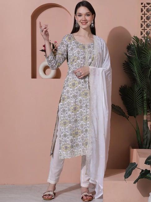 stylee lifestyle off-white cotton printed unstitched dress material