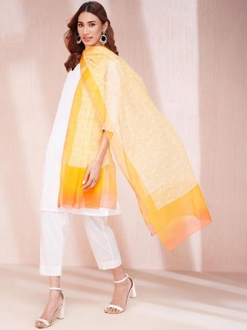 fabindia yellow cotton silk printed dupatta