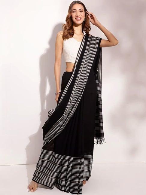 fabindia black cotton blend woven sari