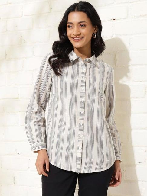 fabindia white cotton striped shirt