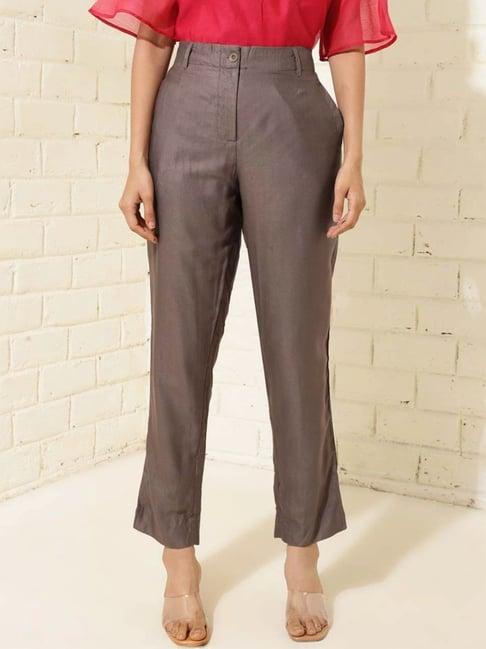 fabindia brown viscose silk full length slim fit pant formal