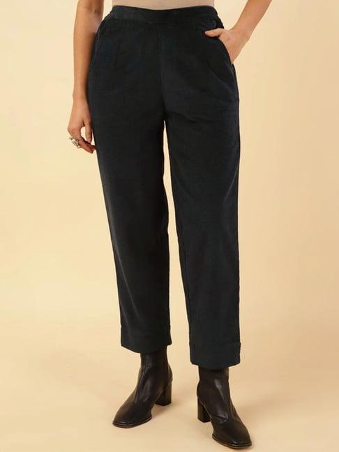 fabindia black cotton ankle length casual pant